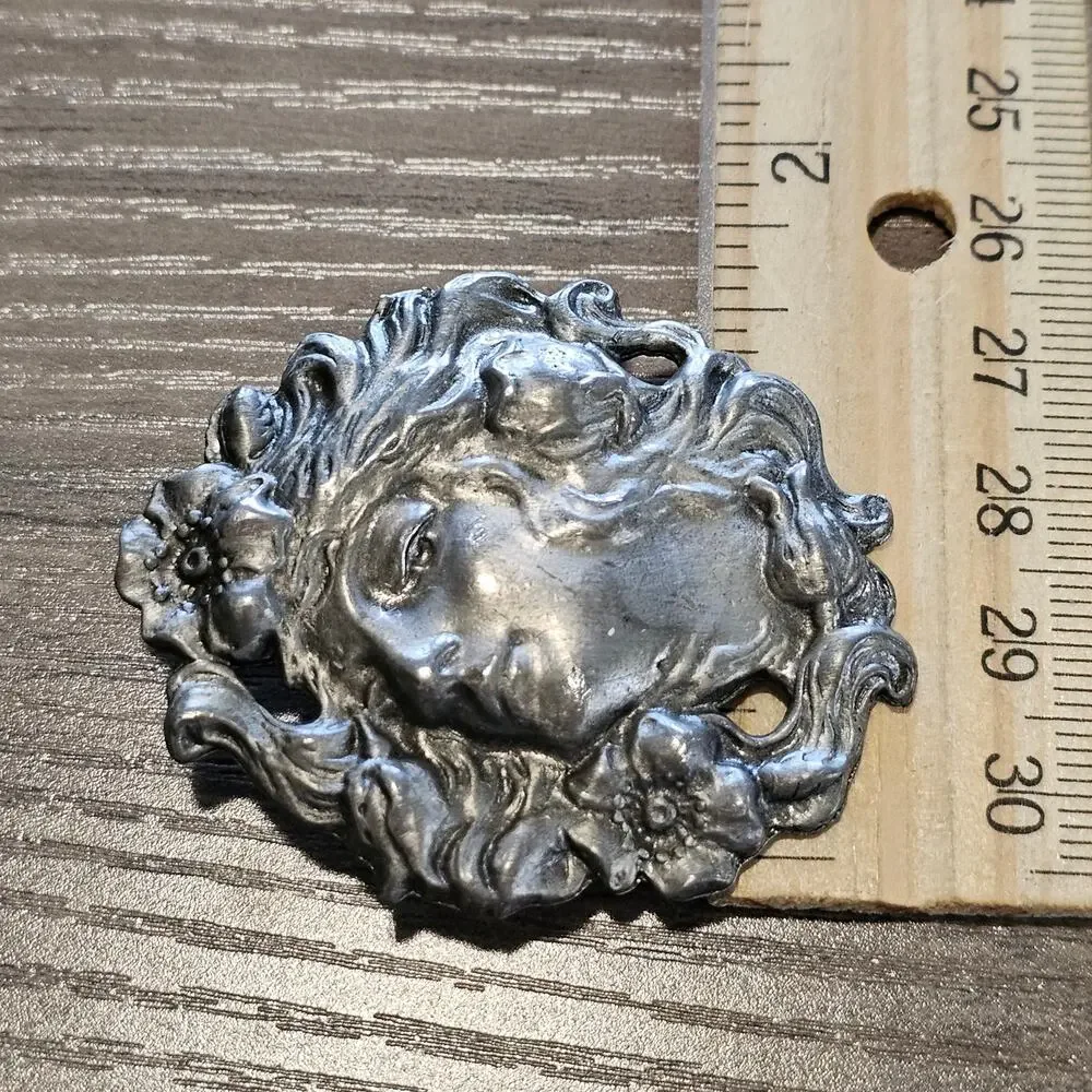 Vintage Art Nouveau Silver Woman Profile Figural Brooch